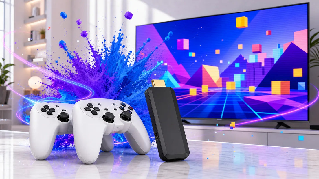 Stick rétro 4K branché sur la TV pour jouer à l'arcade au salon