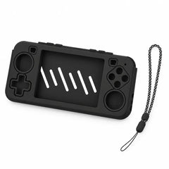 Coque silicone noire pour console rétrogaming R36H, avec sa dragonne tressée
