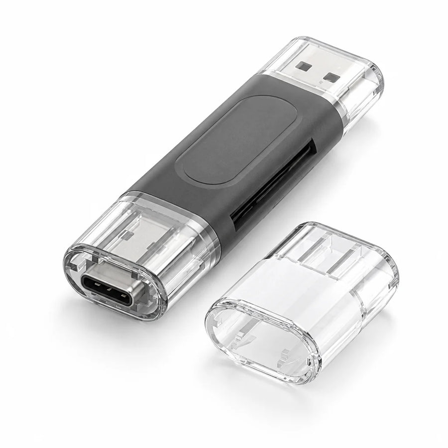 4-in-1 SD and microSD Card Reader — USB-C and USB