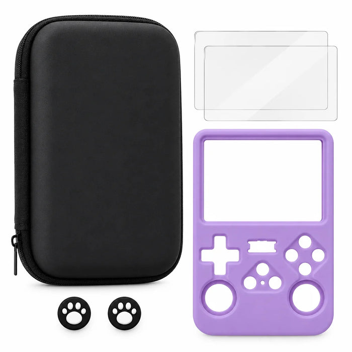 Pack protection R36S 4-en-1 : étui rigide, deux verres trempés, coque silicone et deux capuchons de joystick