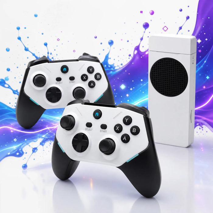 Deux manettes sans fil du stick TV rétrogaming, prise en main moderne pour jouer à deux.