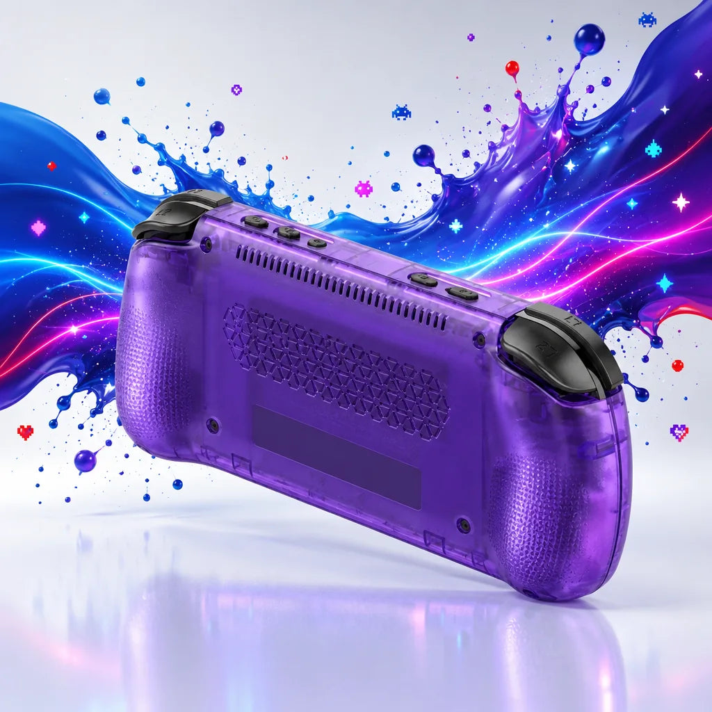 Dos de la console portable rétrogaming : grille d'aération alvéolée et gâchettes