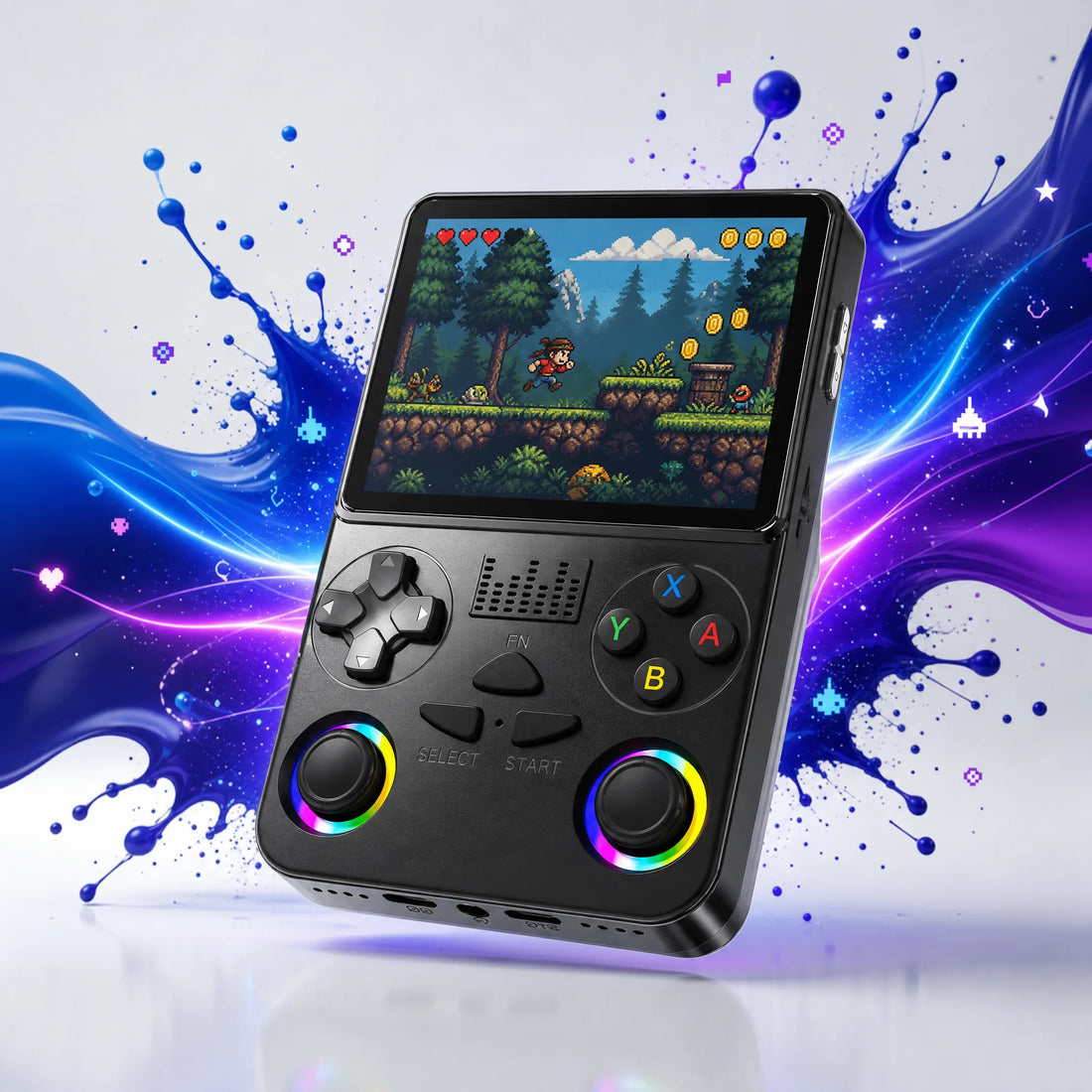 Écran 3,5 pouces de la console portable rétrogaming affichant un jeu rétro en pleine action.