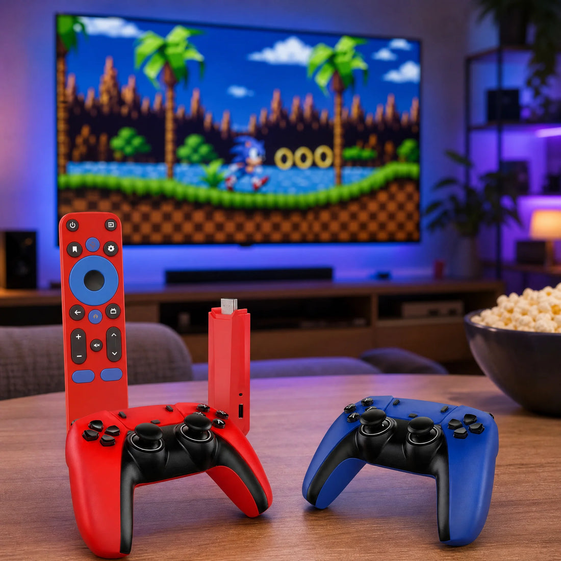 Stick TV rétrogaming branché sur la télévision du salon pour jouer aux jeux rétro en 4K.