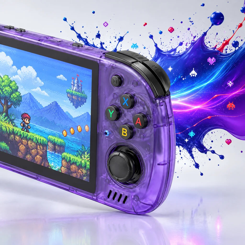 Boutons X Y A B et joystick droit de la console portable rétrogaming en gros plan