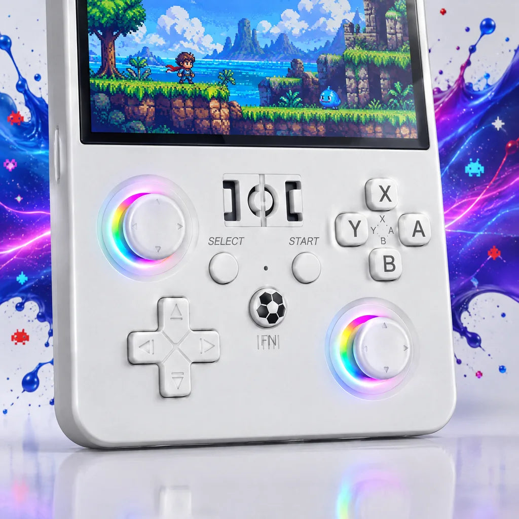 Double joystick à anneau RGB, croix directionnelle et boutons X Y A B en gros plan