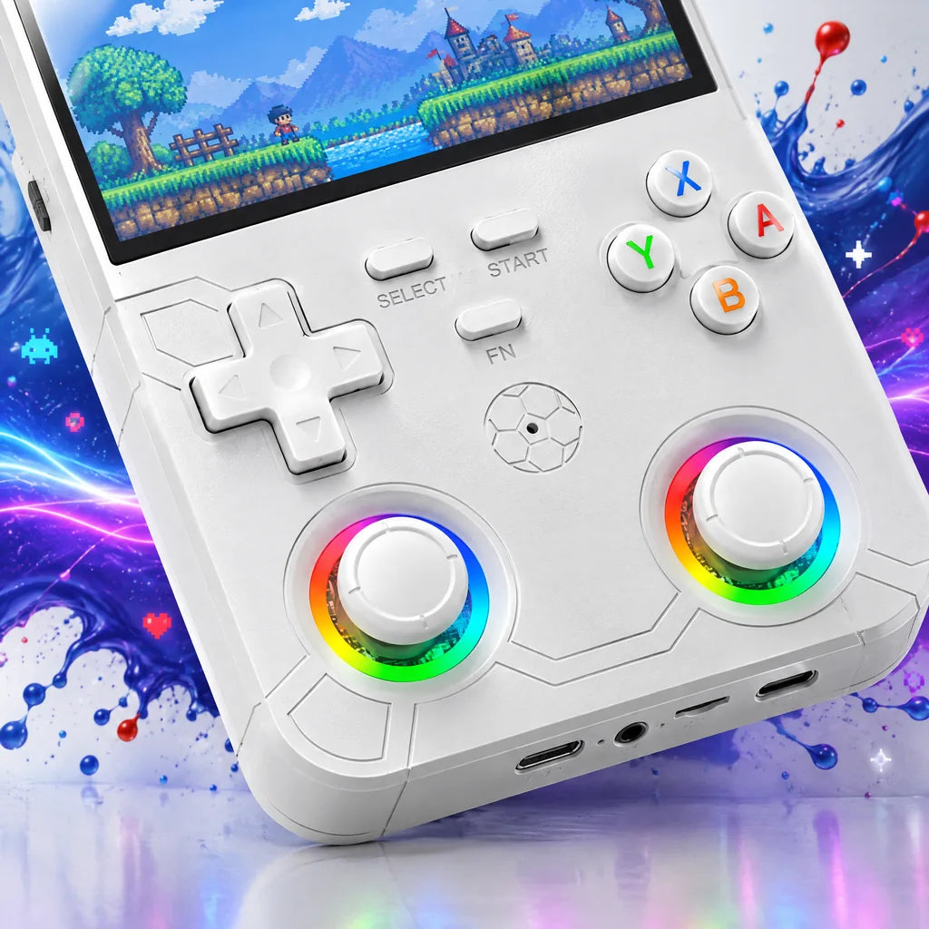 Double stick à anneau RGB, croix directionnelle et boutons Select Start FN en gros plan