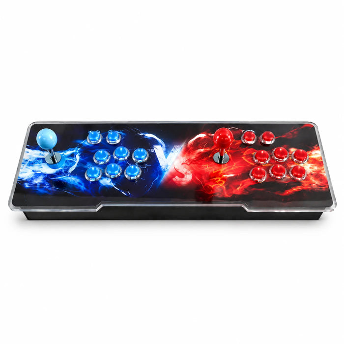 Console arcade TV T2 2 joueurs, panneau à deux joysticks et six boutons par joueur, fond blanc